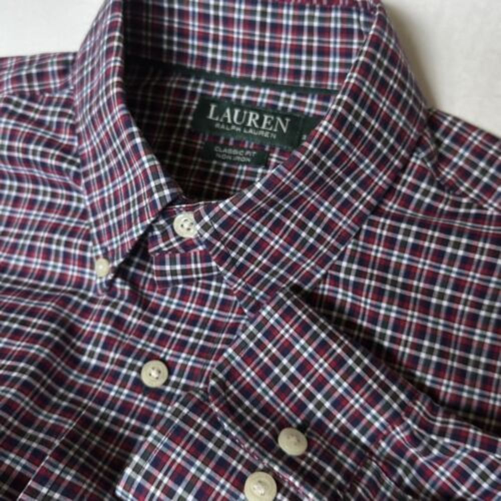 Lauren Ralph Lauren Mens Sz 16 Red Plaid Button Long Sleeve Classic Fit‎ Shirt